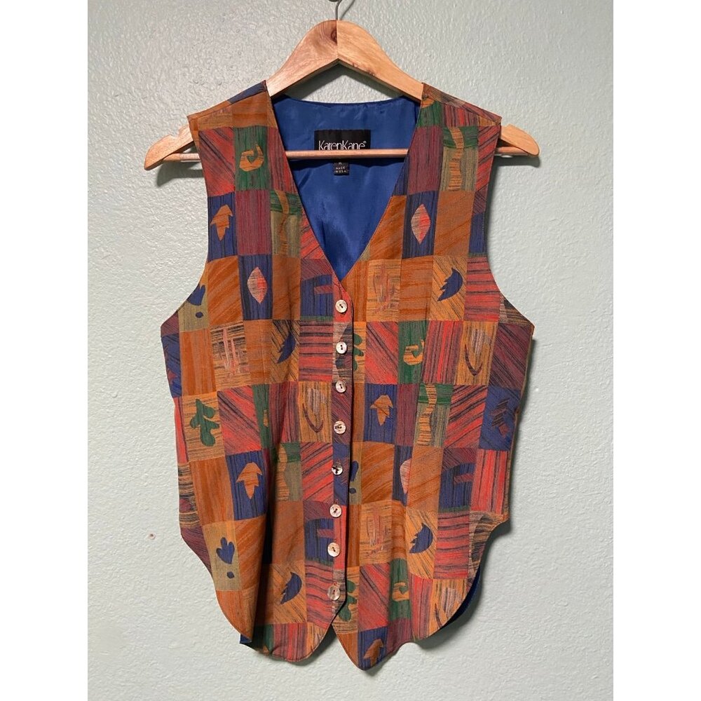 Vintage Karen Kane‎ Orange Leaf Button Up Vest Size Medium